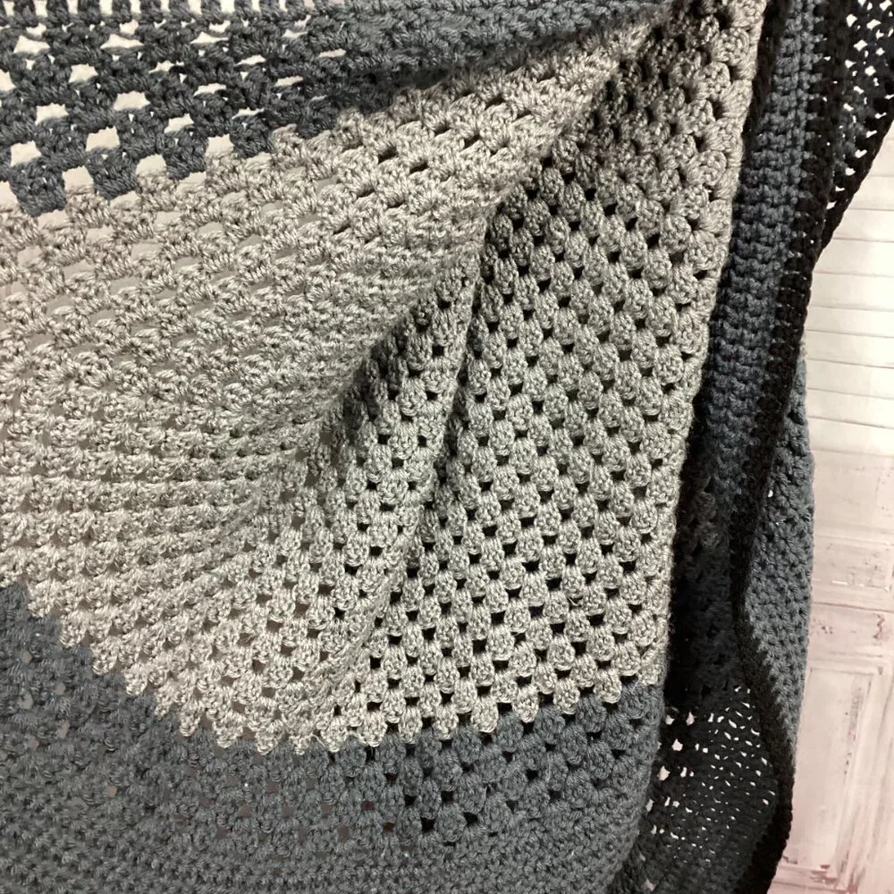 Gray Toned Crochet Afghan Blanket 77x77